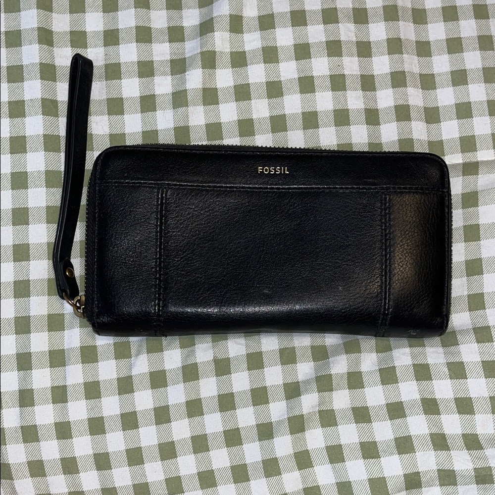 Fossil Black Leather Wristlet Wallet